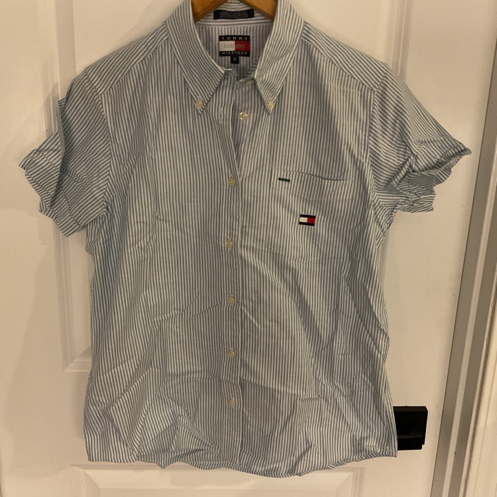Tommy Hilfiger - Butter Down Short Sleeve Striped Shirt - Blue - Ladies Size 8 - Picture 2 of 11